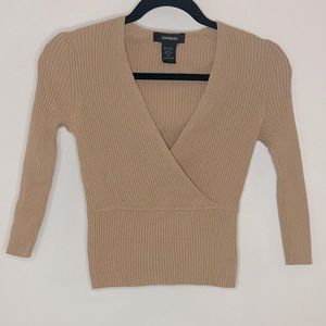 Express almost crop top crossover 3/4 sleeve sweater.  Size XS.  Color Camel.